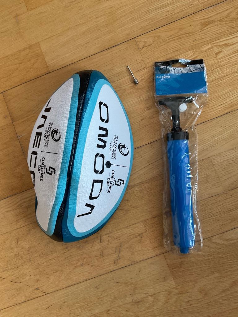 BRAND NEW FULL SIZE RUGBY BALL + HAND PUMP + NEEDLE ADAPTER (Lions EPRC URC Scotland)