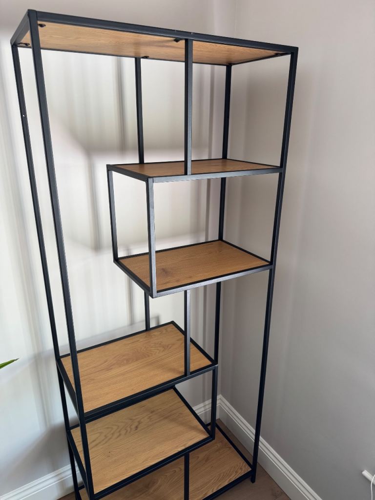 Industrial Style Bookshelf / Display Unit - Black Metal & Wood