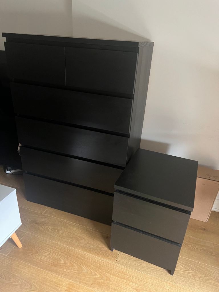 IKEA Black Chest of Drawers + Bedside Table