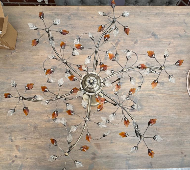 Antique Bronze Ceiling Light with Glass Leaves – Good Condition (x2) £25 for both