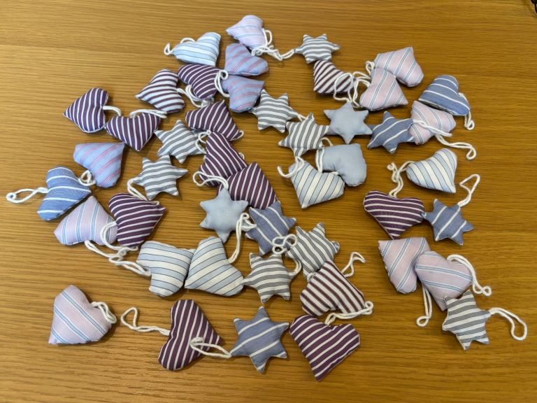 Handmade Fabric Christmas Tree Ornaments / Decorations - Stars & Hearts