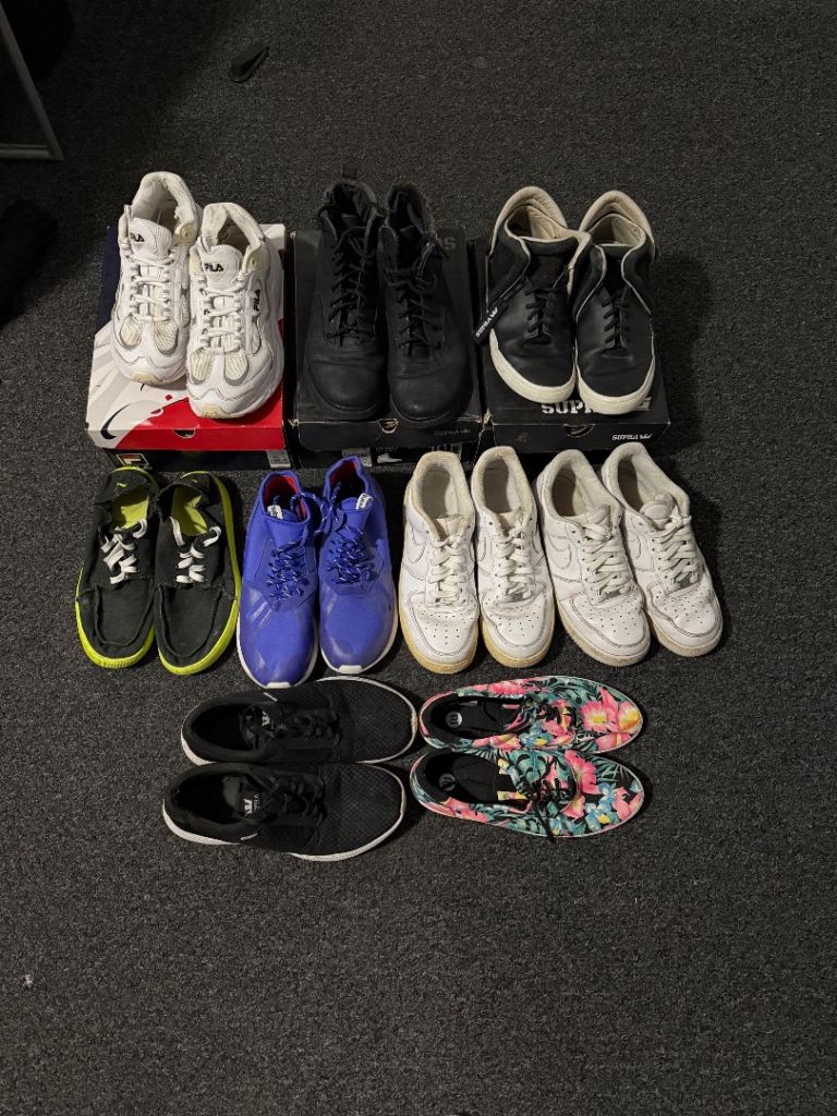 👟 Trainers/sneakers/shoes job lot NIKE Air Force 1 FILA SUPRA PUMA UK8-9 USED