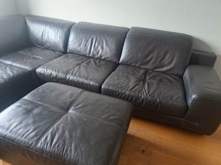 Brown leather corner settee 