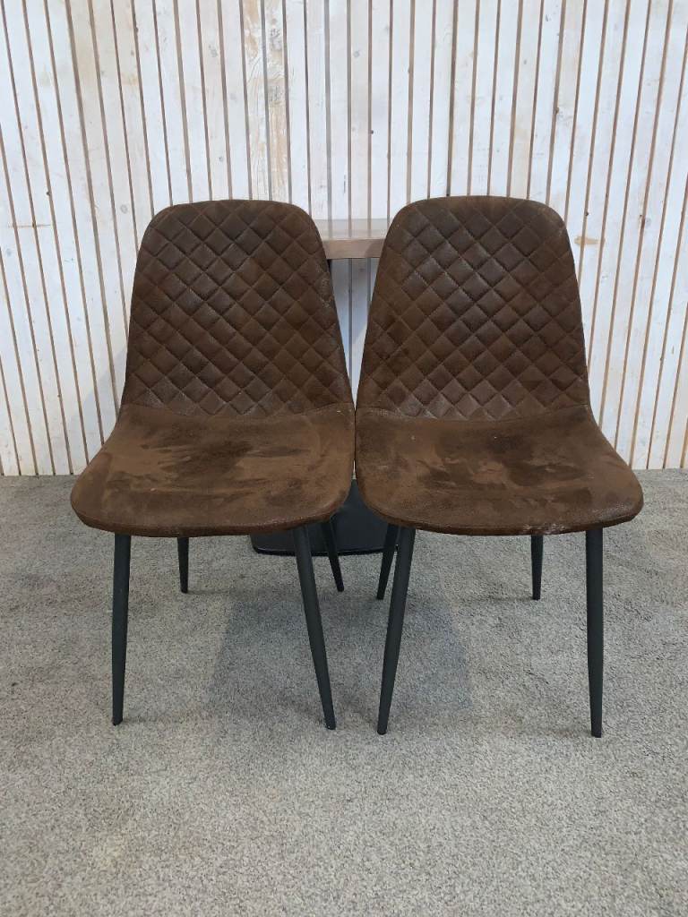 Bistro Dining Table with two Chairs, featuring Square Bown Faux-Suede Seats .