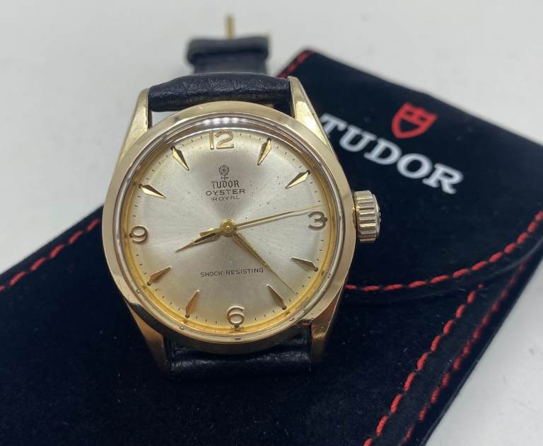 Vintage Gold Tudor Oyster Royal Manual Mens Watch (R-olex) 7934 + Pouch