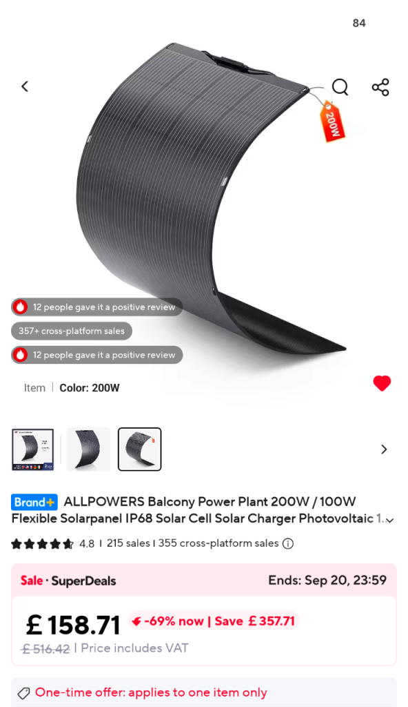  ALLPOWERS 200W Flexible Solarpanel IP68 Solar Cell Solar Charger Photovoltaic  off