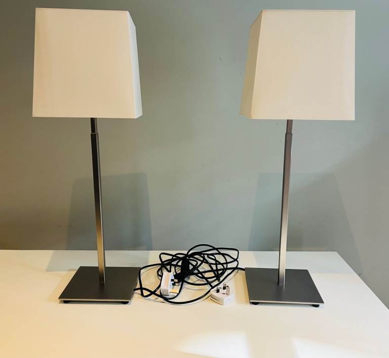 Pair Genuine Astro Azumi Matt Nickel Table Lamp Bases – No Shades
