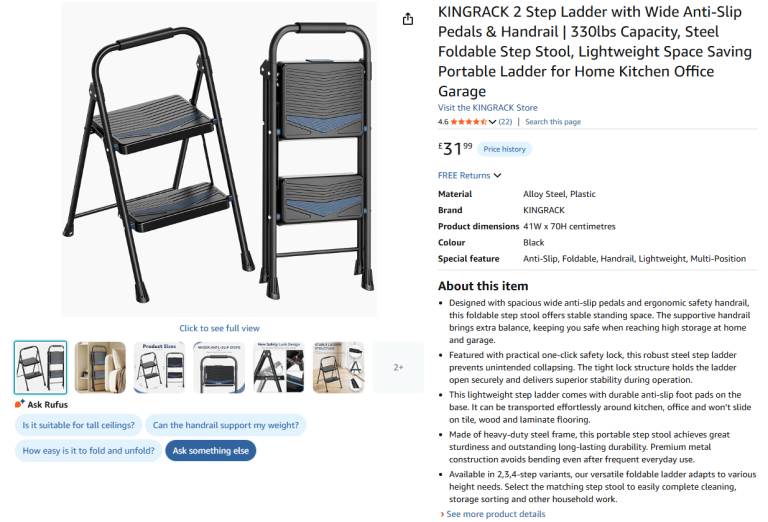 Brand New Sealed KINGRACK 2-Step Folding Ladder with Handrail - 50% Off!