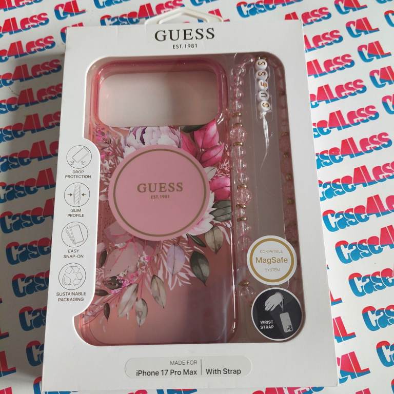 NEW Guess iPhone 17 Pro Max Case with Strap - Pink Floral