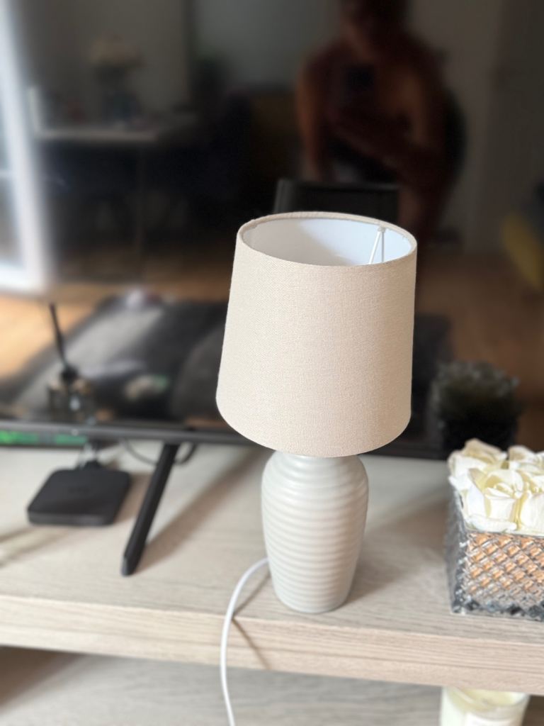 Beige Ceramic Table Lamp with Fabric Shade – Good Condition
