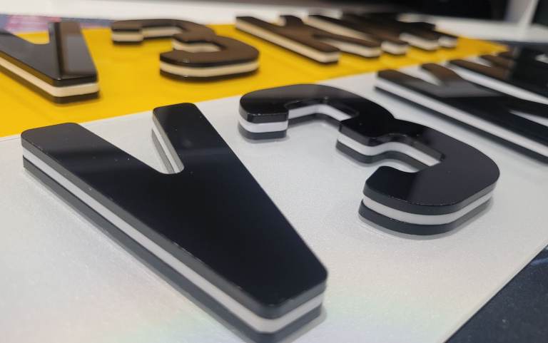 9mm Black White Black Oreo 4D Laser Cut Car Number Plates