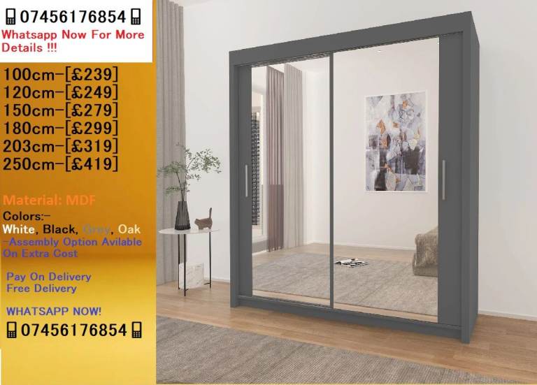 Wardrobe with 2 sliding Door And Mirror _ Available All Size wardrobe!!