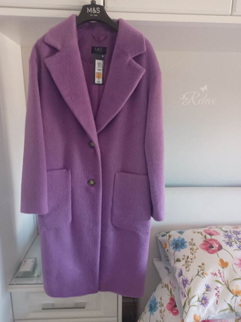 Ladies M&S Lilac Wool Blend Coat Size 10 - Brand New With Tags