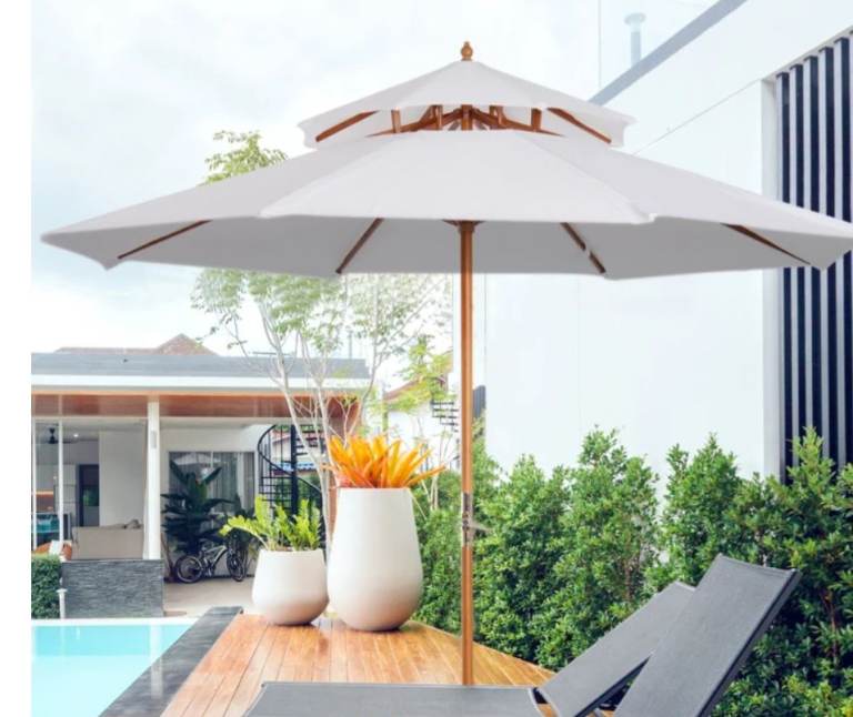 White Patio Umbrella – 2.65m Diameter, Good Condition