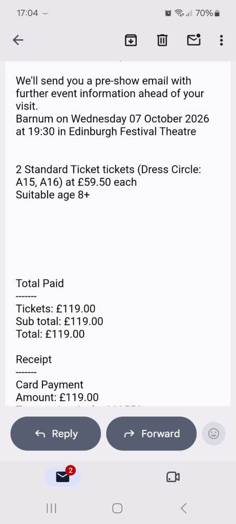 2 Tickets for Barnum