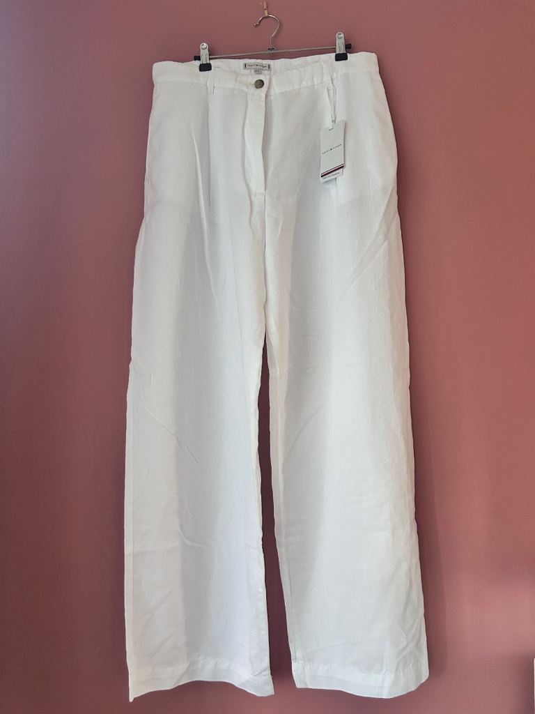 image for Tommy Hilfiger Women's Tencel Linen Wide Leg Pant - White - Size 14 -RPP £ 160