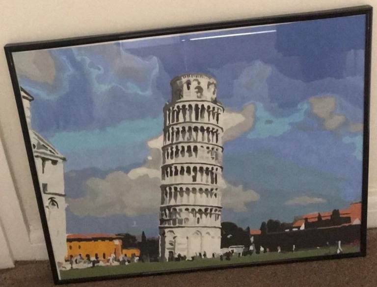 Leaning Tower of Pisa Painting in Frame