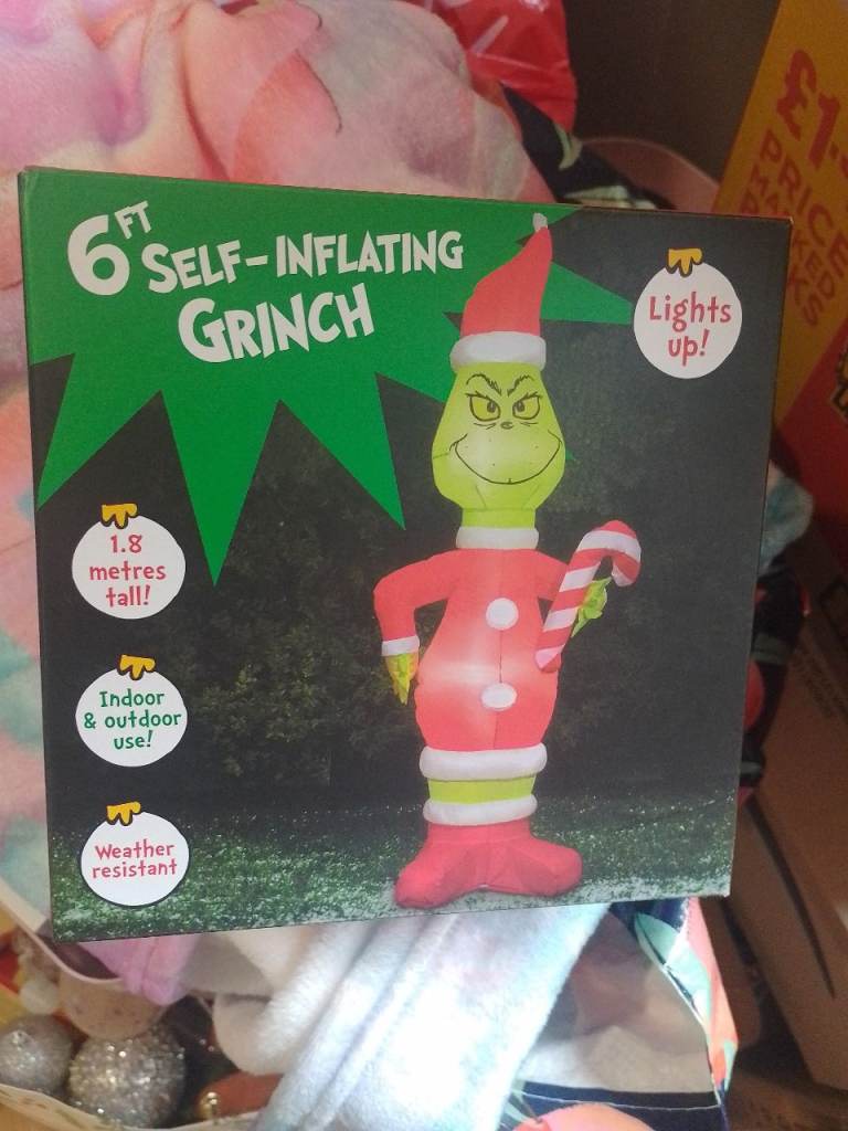 6ft Self-Inflating Grinch Christmas Decoration – Lights Up, Indoor/Outdoor