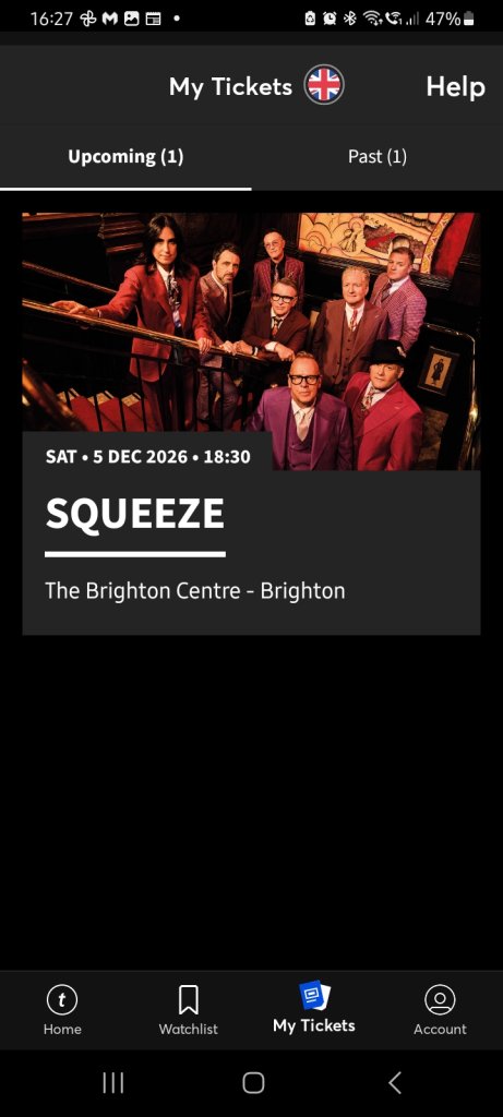 SQUEEZE Concert Ticket - The Brighton Centre, 5 Dec 2026