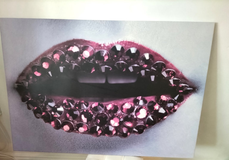 SOLD SOLD SOLD        MASSIVE UNUSUAL CANVAS WITH STUDDED LIPS DETAIL 