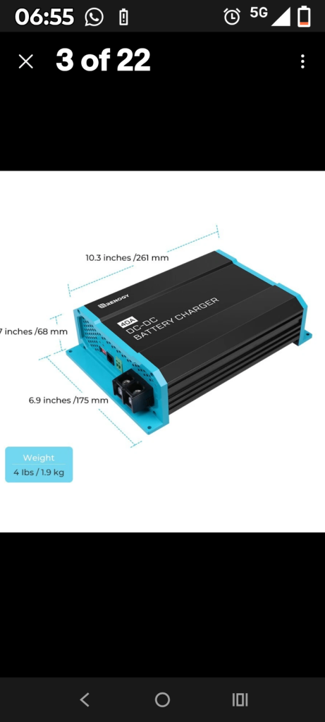 DC to DC charger 20 amp for charging battery 12v lithium or lead acid or gel
