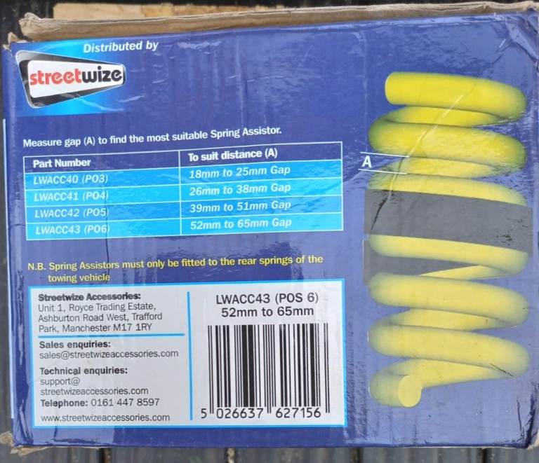  STREETWIZE COIL SPRING ASSISTOR KIT. USED ONCE. LWACC43 (POS6)  52MM – 65MM.