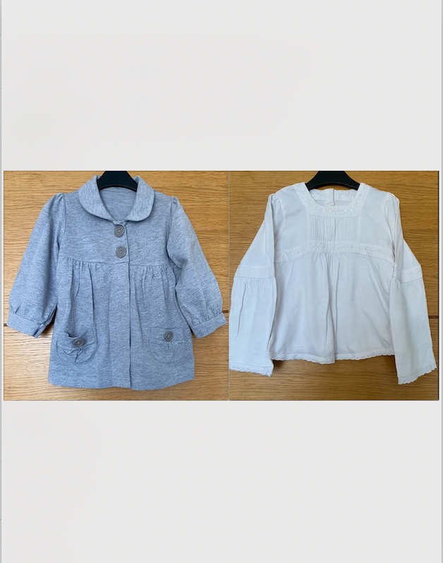 Mother care set: long sleeved white top with sequins + grey jacket
