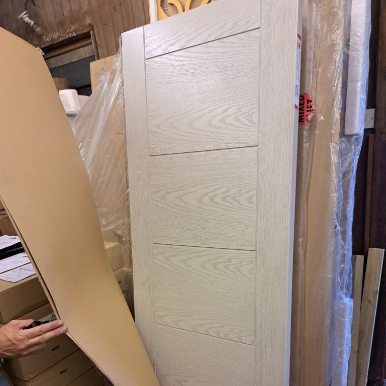 Howdens Pre Finished Linear Oak Grey Door FD30 2ft 3" DIF9240