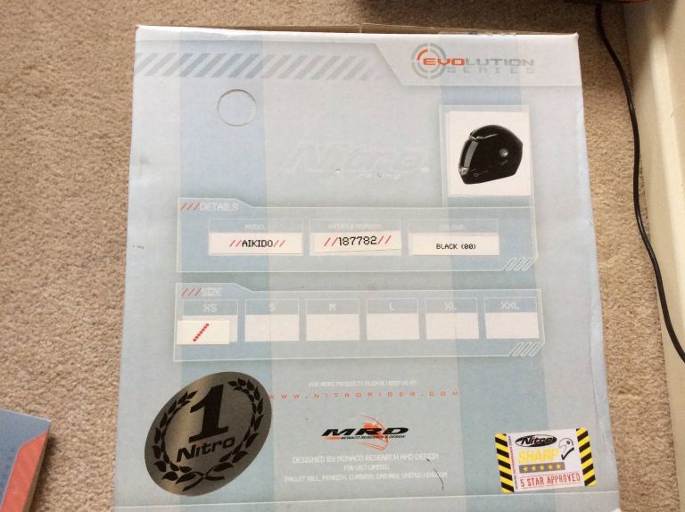 2 x motorbike helmets - Nitro Akido fibreglass helmet XS & MT Revenge Evo S