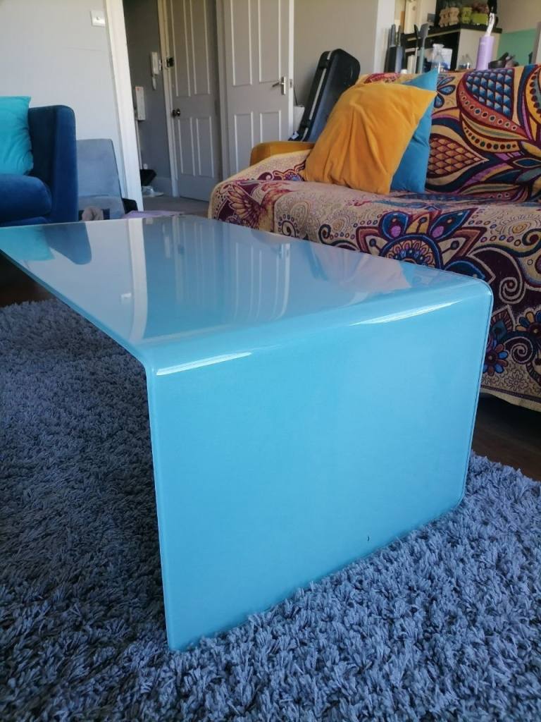 Stylish Aqua Blue Bent Glass Coffee Table