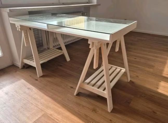 trestle table with glass top 