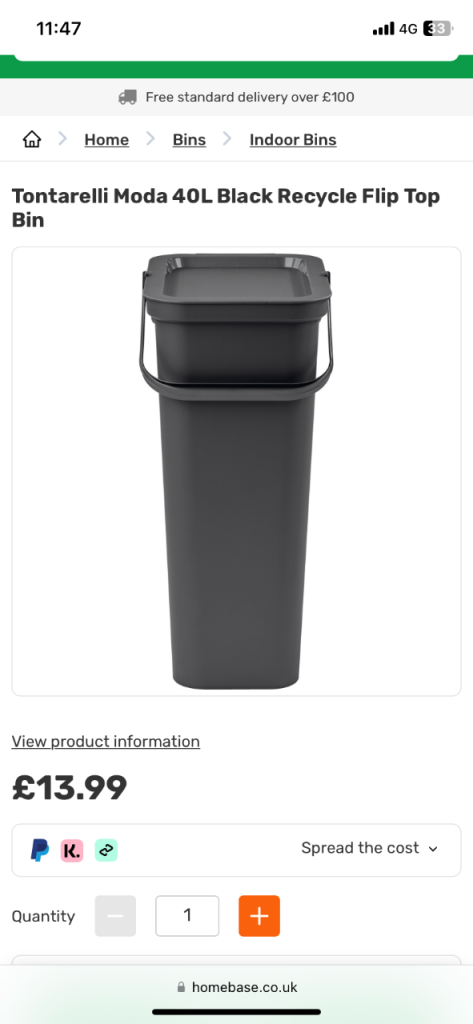 Tontarelli Moda 40L Black Recycle Flip Top Bin