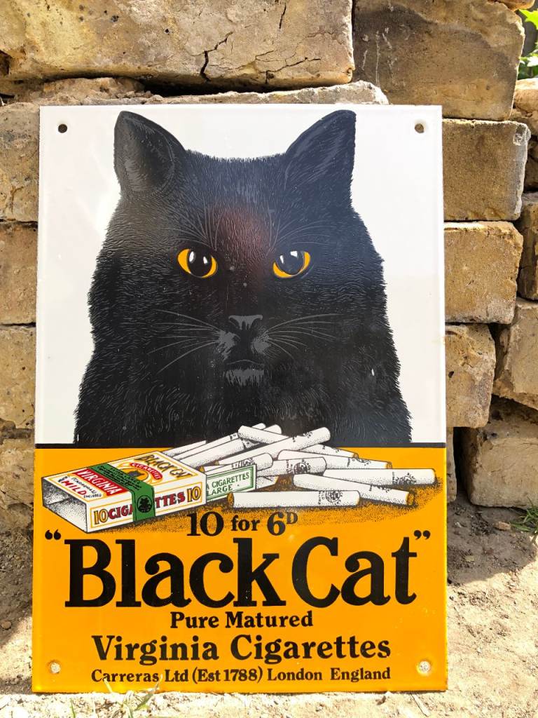Black Cat Cigarettes Vintage Enamel Metal Sign