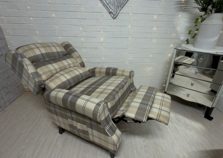 New Recliner Chair Beige Tartan - Was £229 - Collection/Delivery