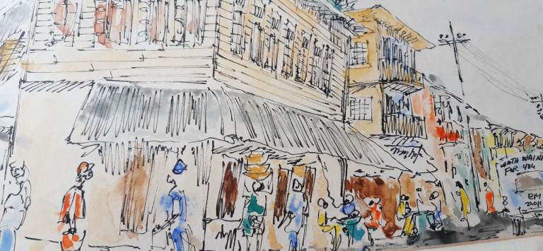 Original Impressionist Pen & Watercolour Picture