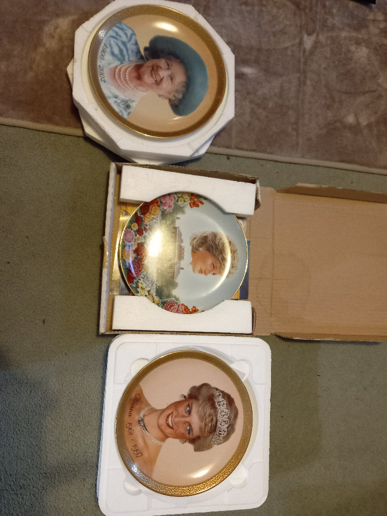 Queen mother and Diana plates. 