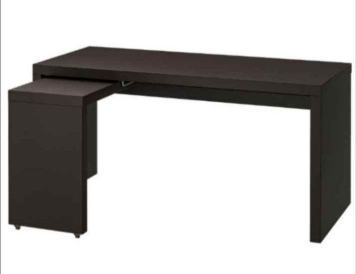 IKEA MALM desk with pull-out panel plus the matching small 2-drawer unit/cabinet