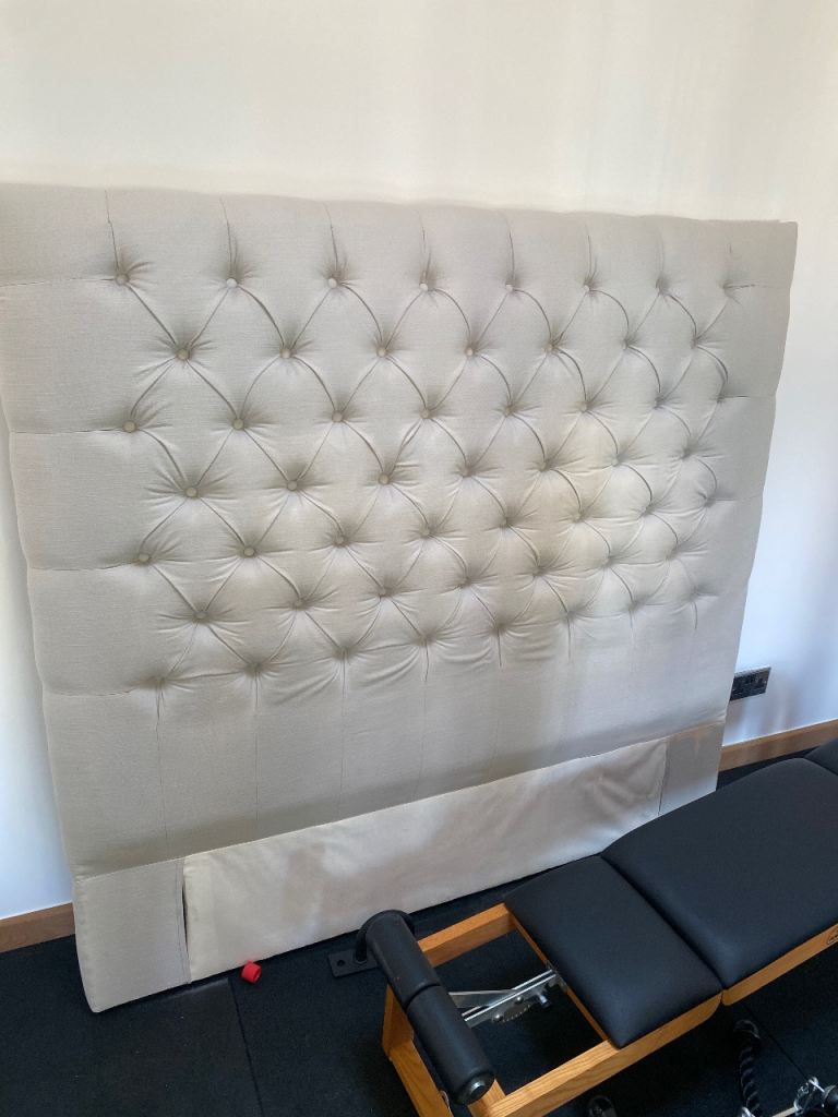 King Size Tufted Fabric Headboard – Beige,  