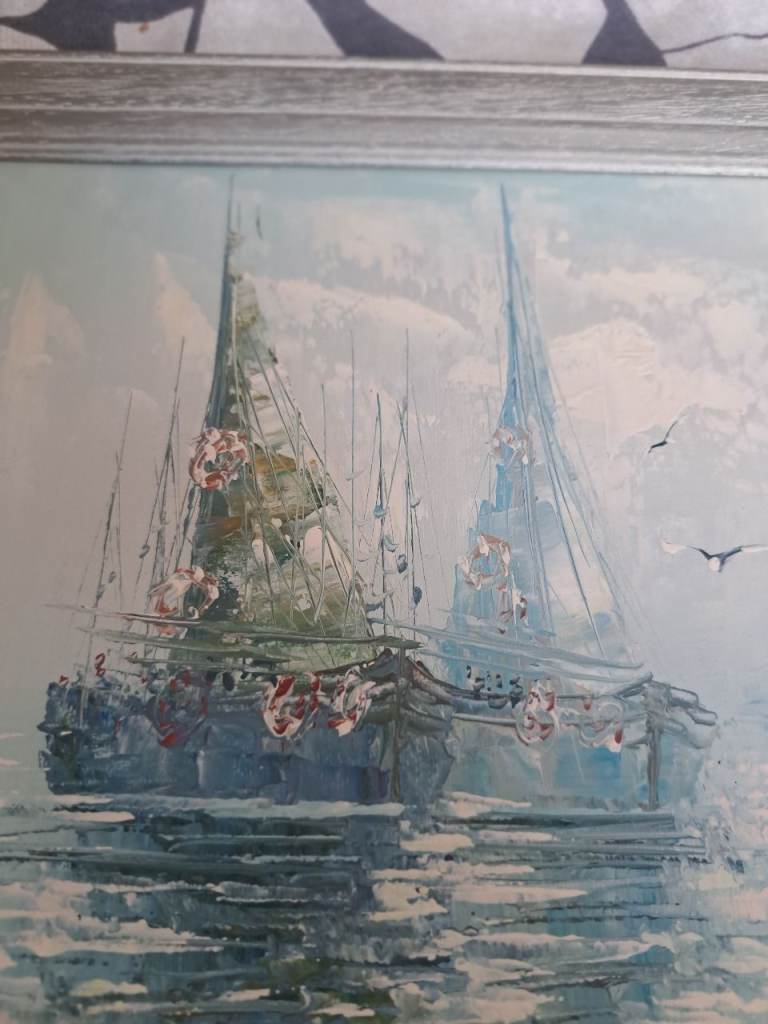 Painting of boats by artist Burnett 
