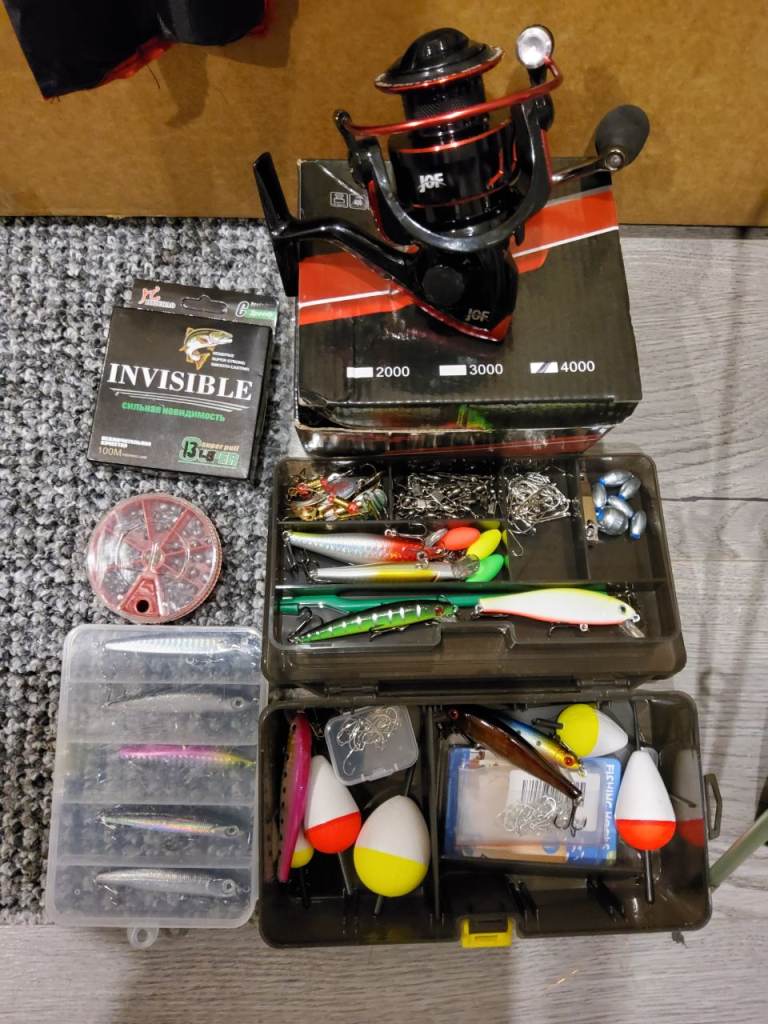 Fishing Rod, Reel, and Tackle Box Set – Good Condition