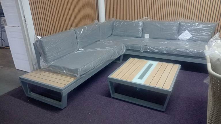 Brand New Grey aluminium LED solar corner garden sofa with Coffee Table 