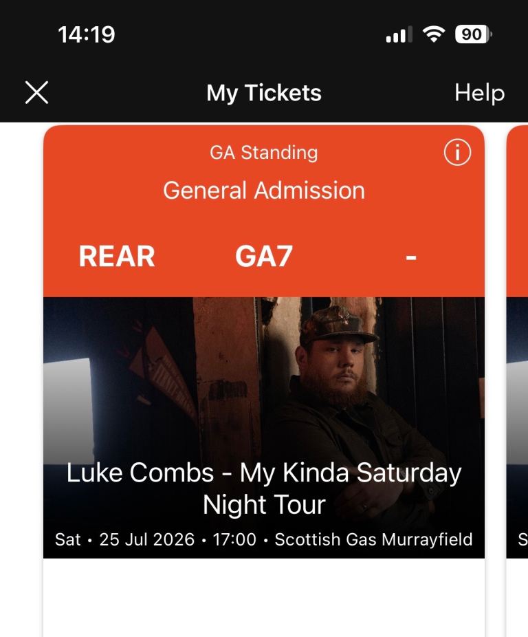 1x Luke Combs rear standing ticket- Murrayfield 25/07/26