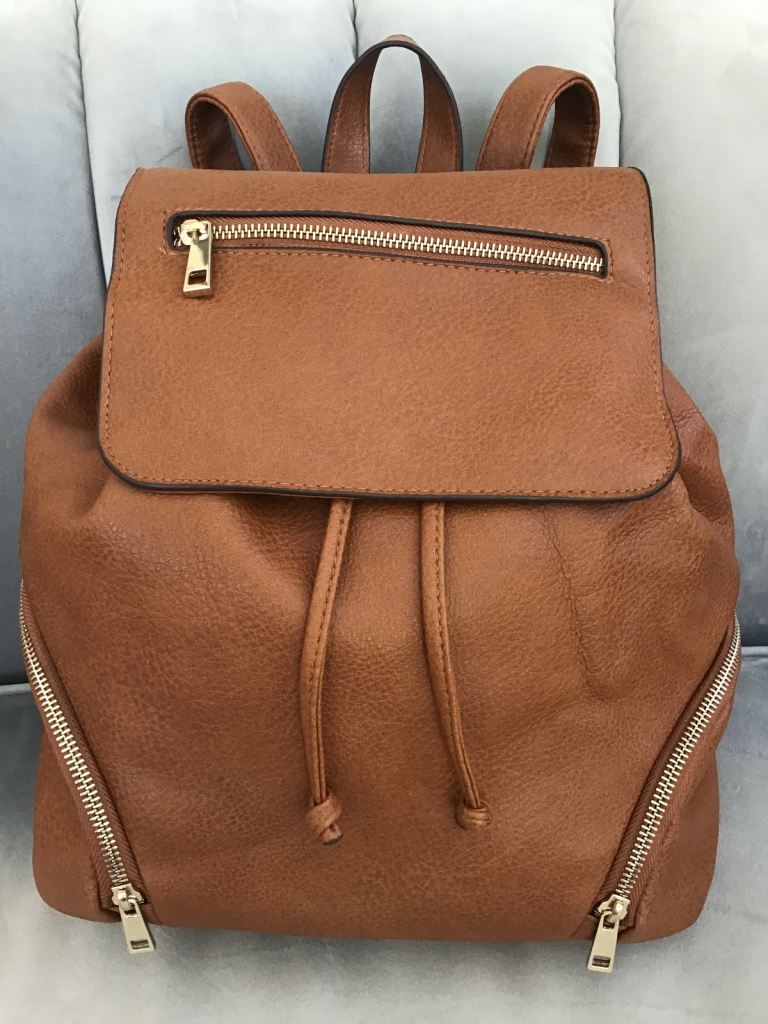‘F&F’ Brown Faux Leather Gold Hardware Backpack Bag