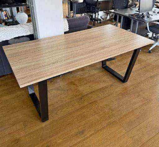 Wood Oak Office Desk Table With Black Industrial Legs Square legs Dining table
