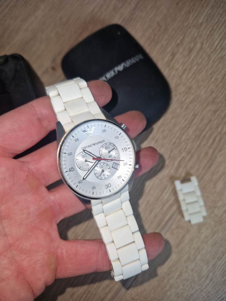Mens white Armani watch 