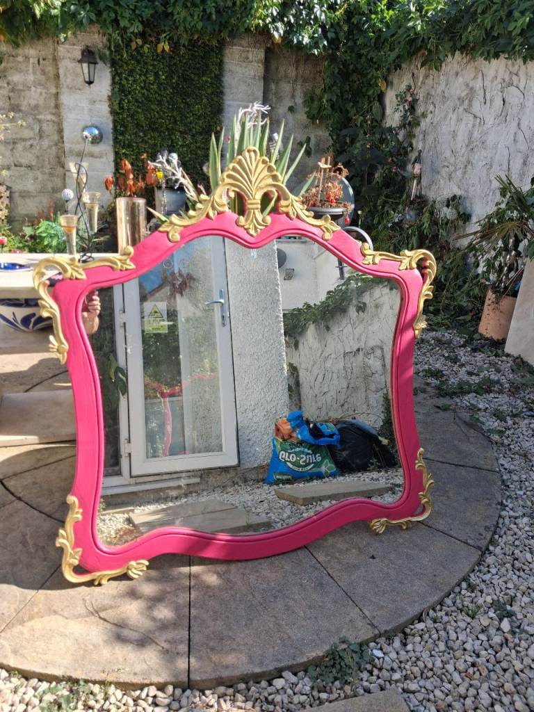 Large Pink & Gold Ornate Wall Mirror