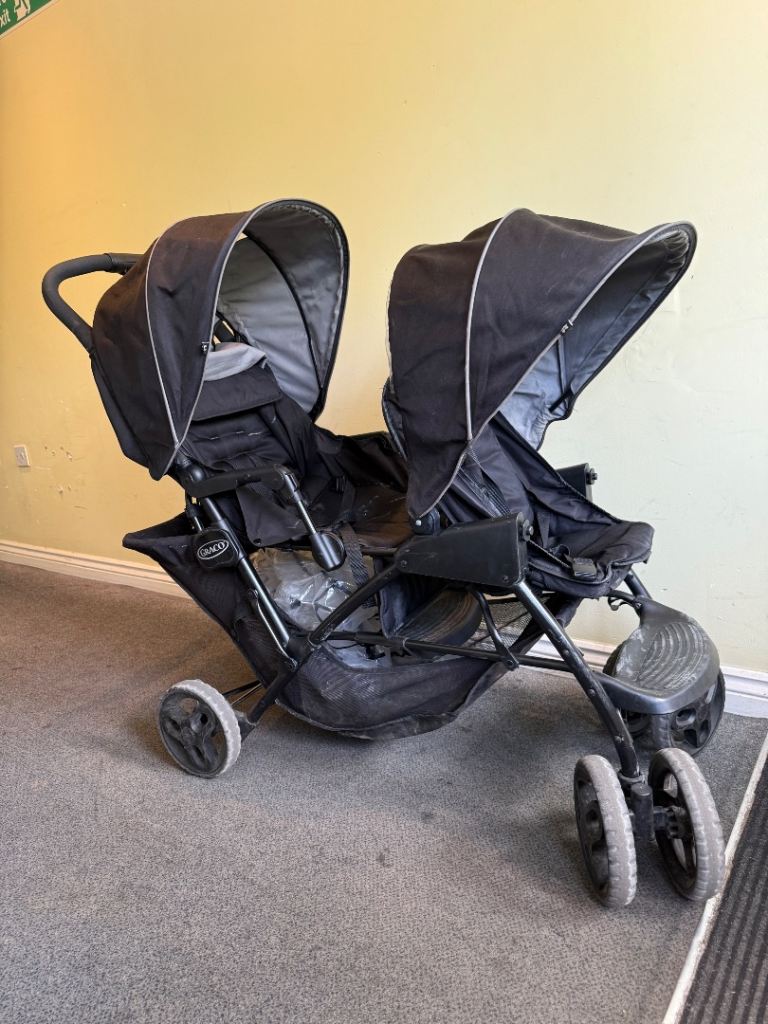Graco Double Pushchair - Black Fabric, Good Condition