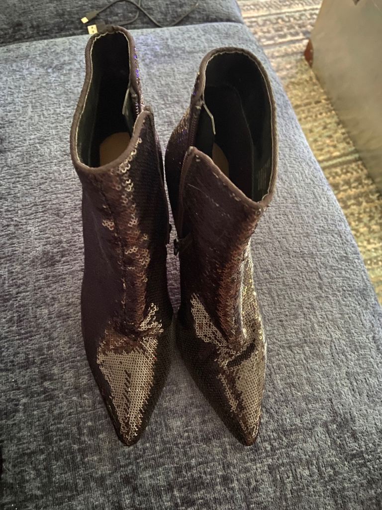 Sparkly Black Sequin Ankle Boots - Size 6 As Good As New