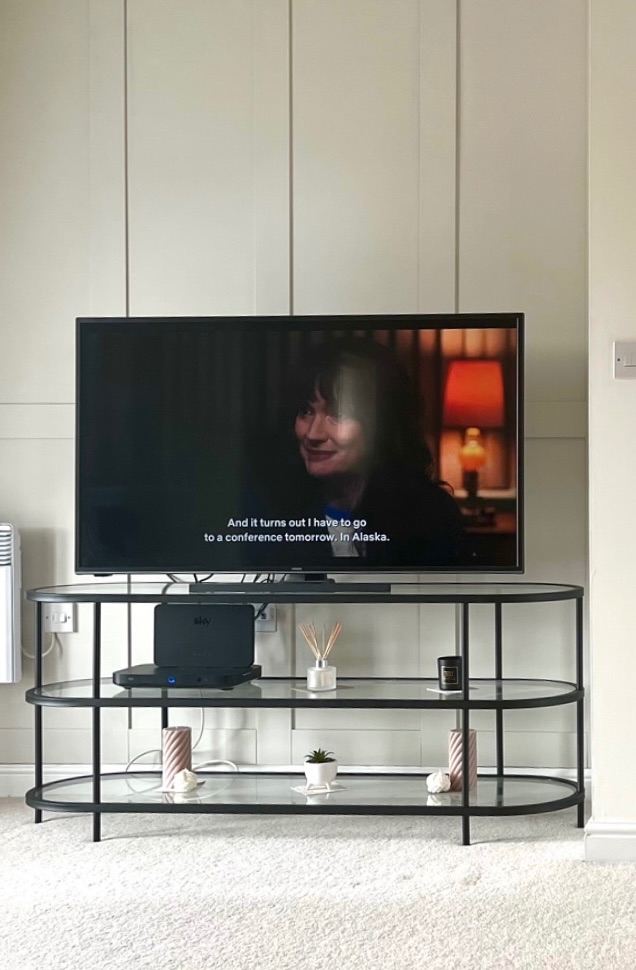 Black Metal & Glass Plate Three Tier TV Stand