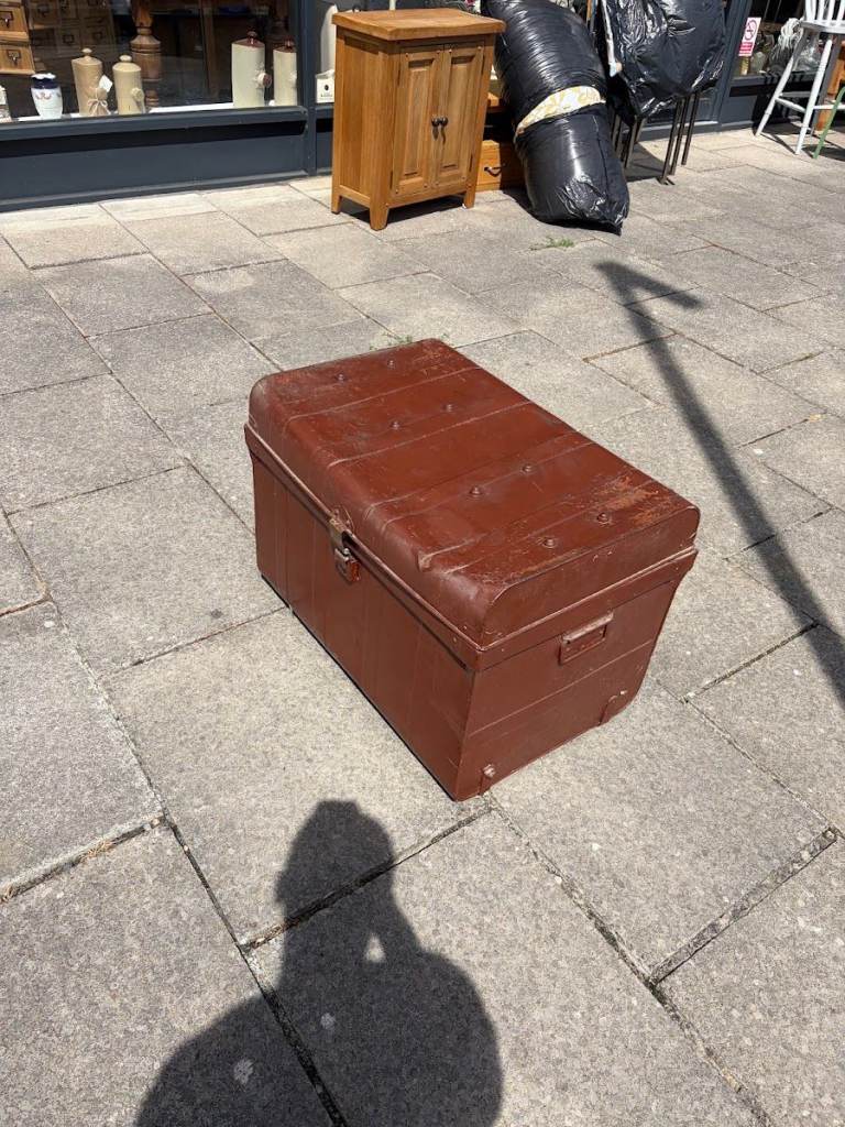 Vintage Industrial Metal Storage Trunk / Blanket Box